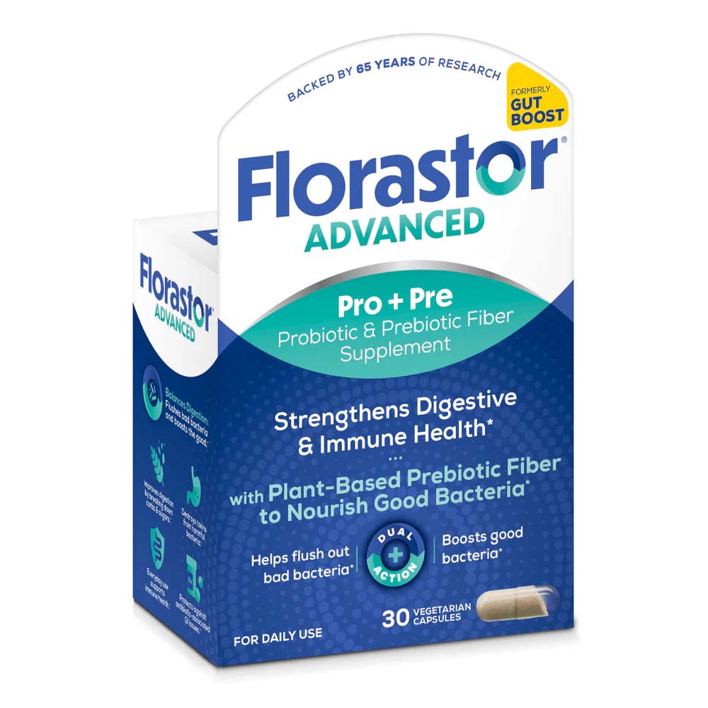 Florastor Advanced Pro + Pre Probiotic & Prebiotic Fiber Supplement Capsules