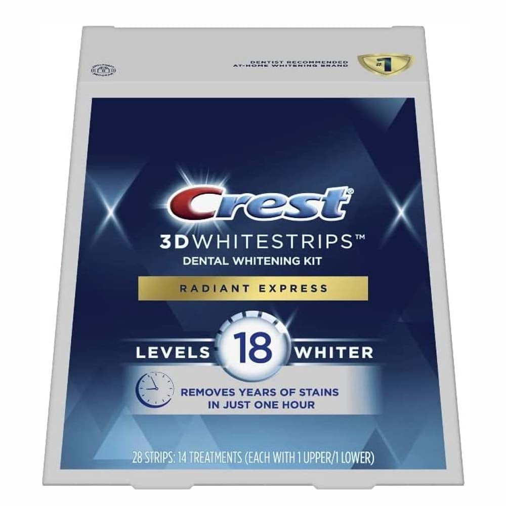 Crest 3D Whitestrips Dental Whitening Kit Radiant Express Levels 18 Whiter