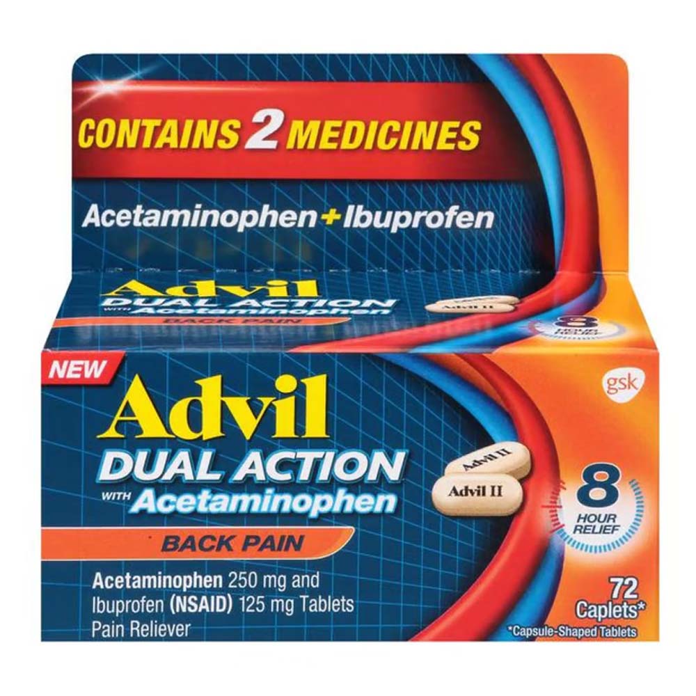 Advil Dual Action Back Pain With Acetaminophen and Ibuprofen Caplets