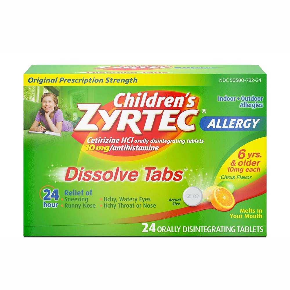Zyrtec Children's Allergy 24 HR Indoor & Outdoor Dissolve Tabs, Ages 6+, Citrus Flavor