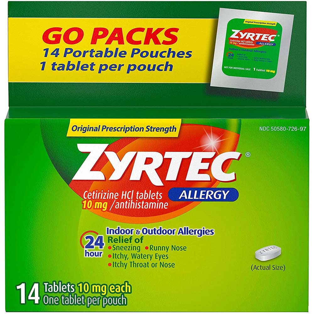Zyrtec Allergy 24 Hour Relief Indoor & Outdoor Allergies Go Packs