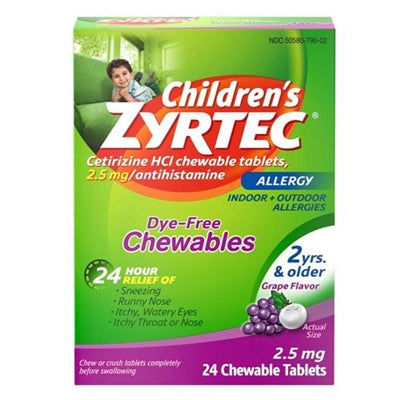 Zyrtec Children's Allergy 24 Hour Dye Free Chewables