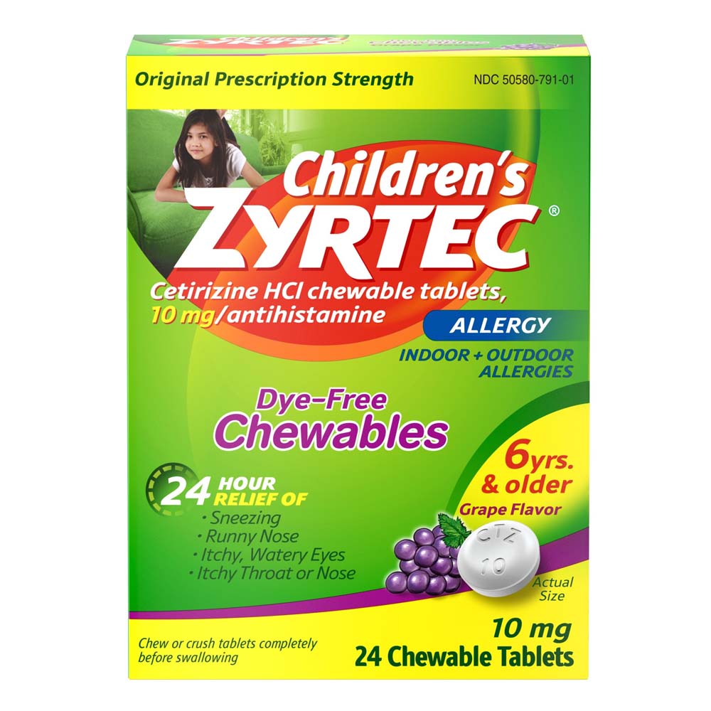 Zyrtec Children's Allergy Dye-Free Chewables, Ages 6+, Grape Flavor