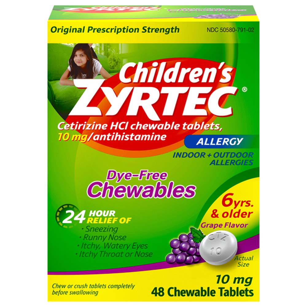 Zyrtec Children's Allergy Dye-Free Chewables, Ages 6+, Grape Flavor
