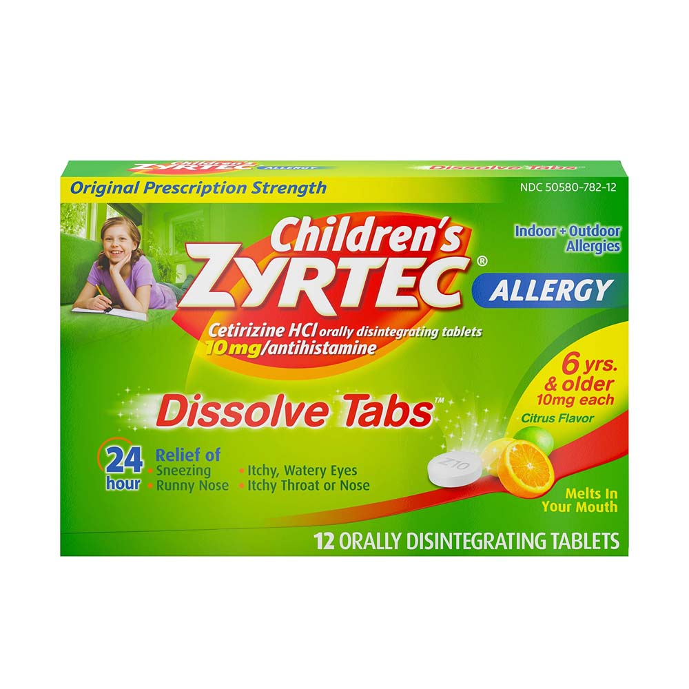 Zyrtec Children's Allergy 24 HR Indoor & Outdoor Dissolve Tabs, Ages 6+, Citrus Flavor