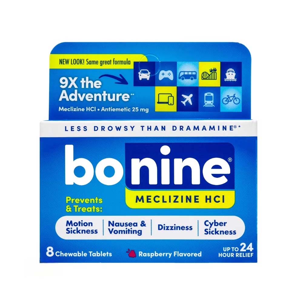 Bonine Meclizine HCI Motion Sickness & Nausea Relief Chewable Tablet Raspberry Flavored