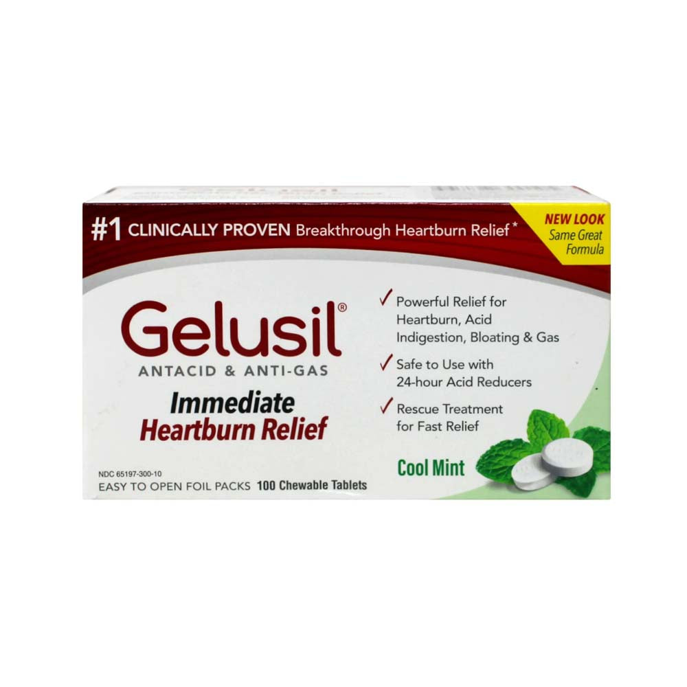 Gelusil Antacid & Anti-Gas Heartburn Relief Cool Mint Chewable Tablets