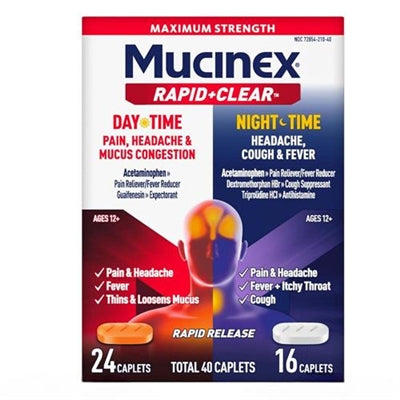 Mucinex Rapid+Clear Day and Night Pain Reliever