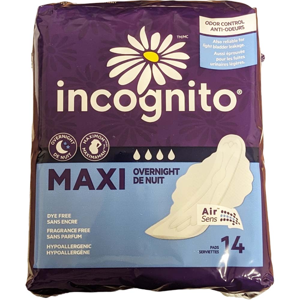 Incognito Maxi Pads With Wings Overnight Fragrance Free