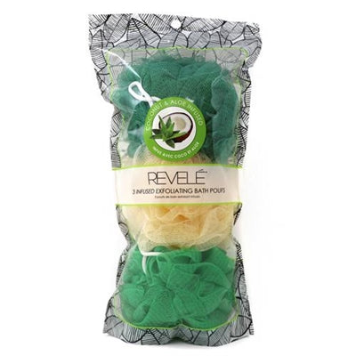 Revele Coconut & Aloe Infused Exfoliating Bath Poufs