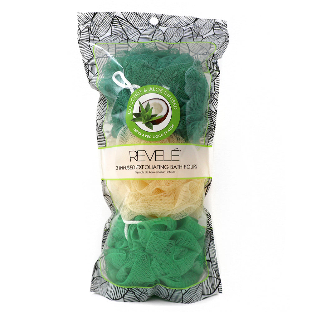 Revele Coconut & Aloe Infused Exfoliating Bath Poufs